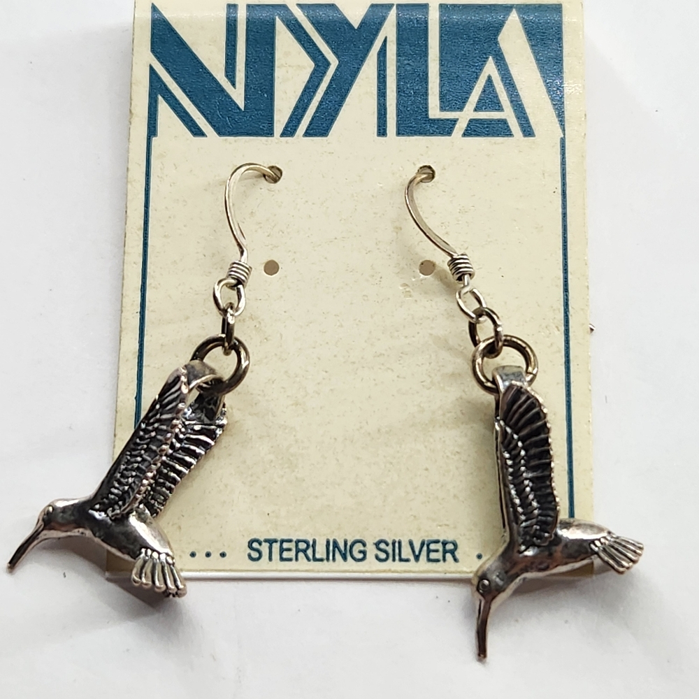 VTG 925 Southwestern HUMMINGBIRD STERLING SILVER DANGLE EARRINGS